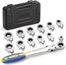 13Pcs Flex-Head Ratcheting Combination Wrench Set with 3/8 in Adapter, SAE 1/4-3