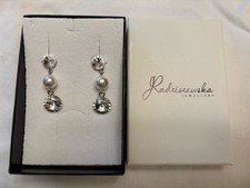 925 Sterling Silver Crystal Pearl Drop Earrin...