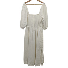 Quince 100% Organic Cotton Gauze Smocked Square Neck Midi Dress White S