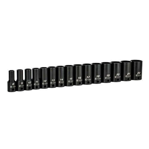 Capri Tools 3/8 in. Drive Semi-Deep Impact Sockets Set, Metric, 8 to 22 mm, 15-P