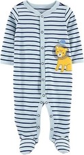 Carter's Sleeper 6M Pajama with Footies Blue Striped Lion  Turtle NWT