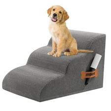 Dog Stairs Ramp for Beds Couches, 33D Extra Wide Pet 3 Step-15.7"H Fleece-Grey