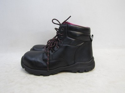 Brahma Womens Sz 7 Black Leather Steel Toe Lace Up Ankle Work Boots