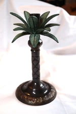 Unique & Vintage Brass Palm Tree 8.5” Candlestick Holder w/Verdigris Style Palms