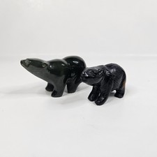 Vintage Green Jade Hand Carved Bear Figurine And Black Bear Small 2"