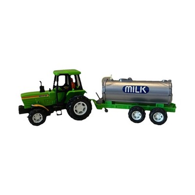 2 Vintage New Ray Tractors Green Tractor With Milk Trailer  and Red Agricultural