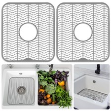 2 Sink Protectors, 12 x 11 in Plastic Sink Mat for Kitchen, Gray