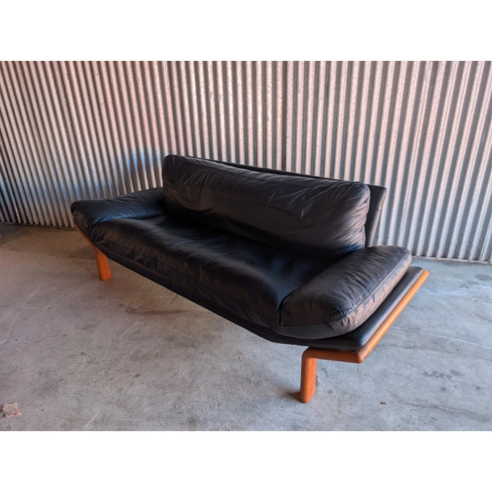 Mid-Century Modern Sofa by Komfort Denmark, Black Leather & Teak, Danish Modern - Image 3 of 4