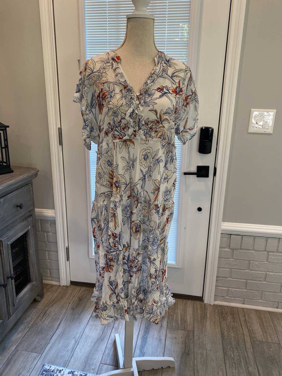 Anthropologie Karyn Seo Women Ruffle Tiered Dress Sz XL Prairie Cottagecore Boho