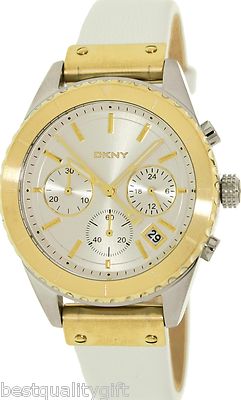 DKNY Gold-Tone Watch with White Dial and White Leather Strap DKNY NY8829 Chambers White Dial Gold Tone Stainless Women main image 3