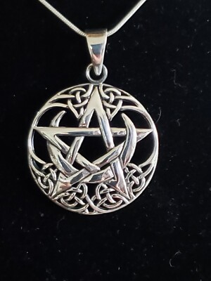 Sterling Silber keltischer Mond Stern Halskette mit 22'' italienische Schlangenkette