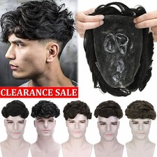 US Mens Toupee Remy Human Hair PU Hairpiece Wigs Replacement System 150 Density