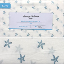 4pc Tommy Bahama Blue Starfish Treasure KING Sheet Set Ocean Beach Island Cotton