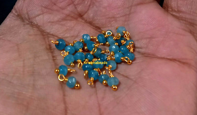 Blue Chalcedony 4-4.5mm Faceted 24k Gold Plated Wire Wrapped Beads 100Pcs