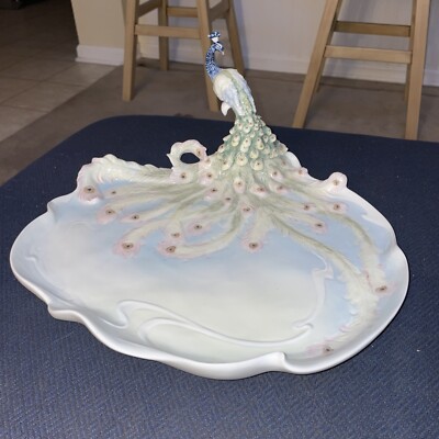 DEFECTIVE Unicorn Studios Charis Peacock Tray And Matching Compote Dish G3D