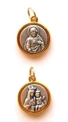 SHJ / Mt Carmel Double Sided Silver Tone-Gold Tone Alloy 5/8'' Scapular Medal