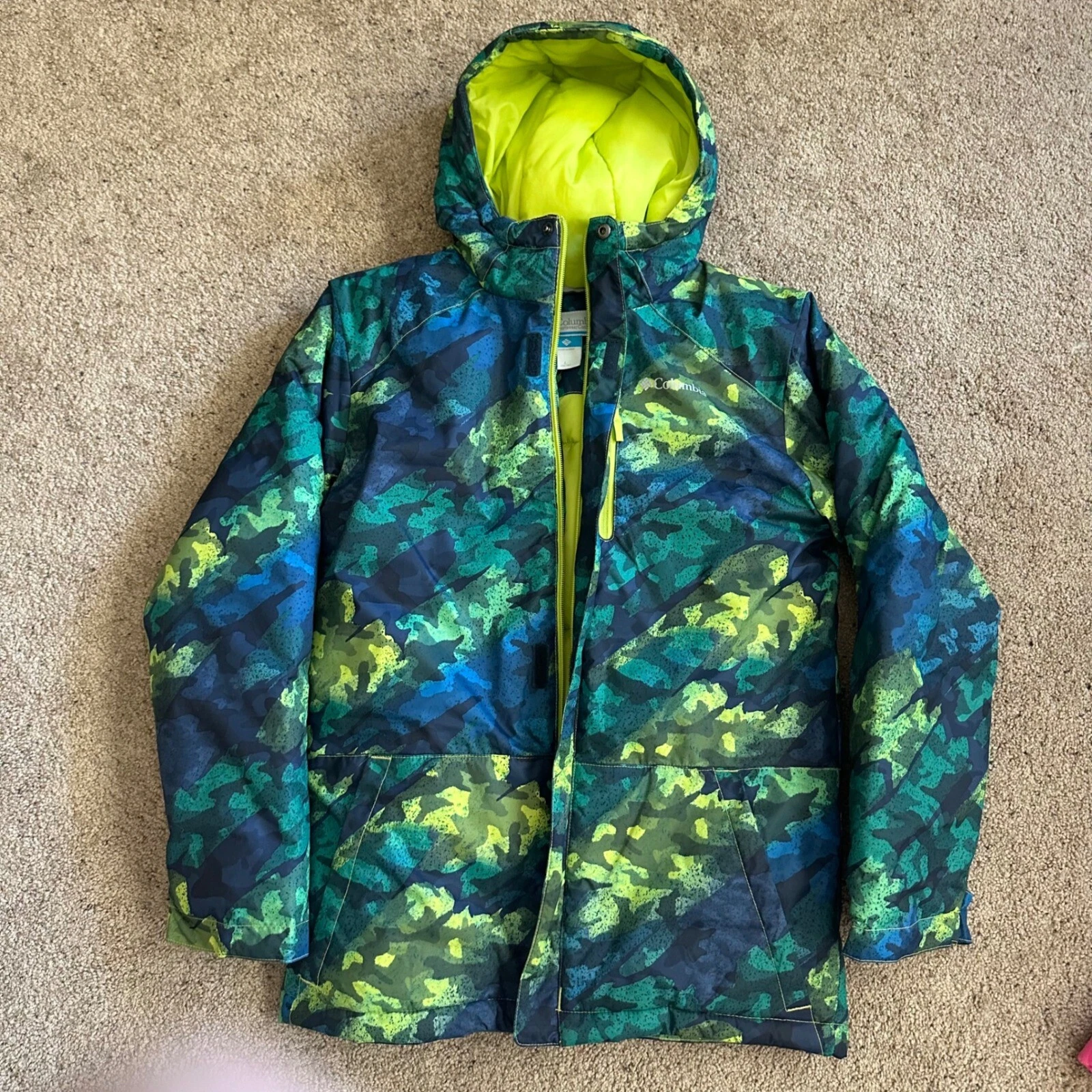 Columbia Winter Jacket Hooded Puffer Coat Camo Green Blue L
Opens in a new window or tab