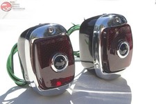Vintage Chevy Blue Dot Tail Lights Lamp Housings Black Stainless Rim Right Left