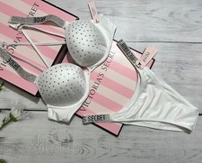 Victoria Secret Shine Strap Swim Brazilian Bombshell 2-cup Push-up Set White