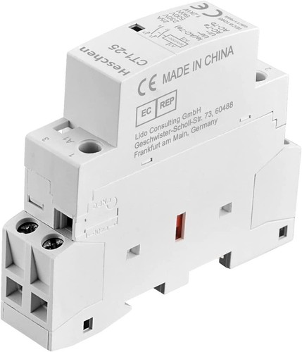 Contacteur CA Domestique Heschen CT1-63 - 2 Pôles, 2 Contacts NO - 63A, Bobine 12V AC - Montage Sur Rail DIN 35mm