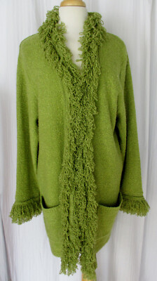 Dialogue SZ  1X Lime Green Fringed Sweater w/ Pockets-NWOT