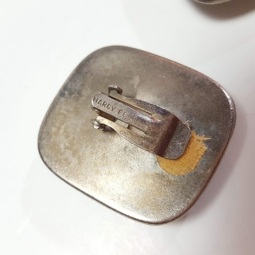 Vintage Marcy Feld Earrings Clip On Aluminum Great Patina Distressed Modern mcm - Picture 6 of 7