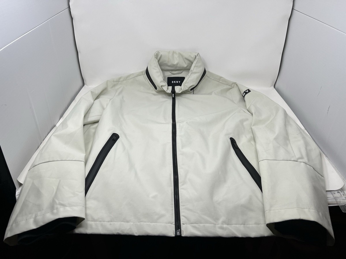 DKNY Sport Windbreaker Jacket Womens L Cream Full Zip Packable