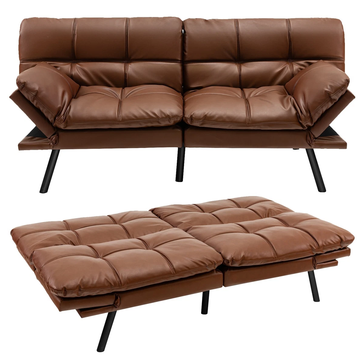 2 Seat Convertible Sofa Bed Memory Foam Sleeper Loveseat Couch w Adjustable Back