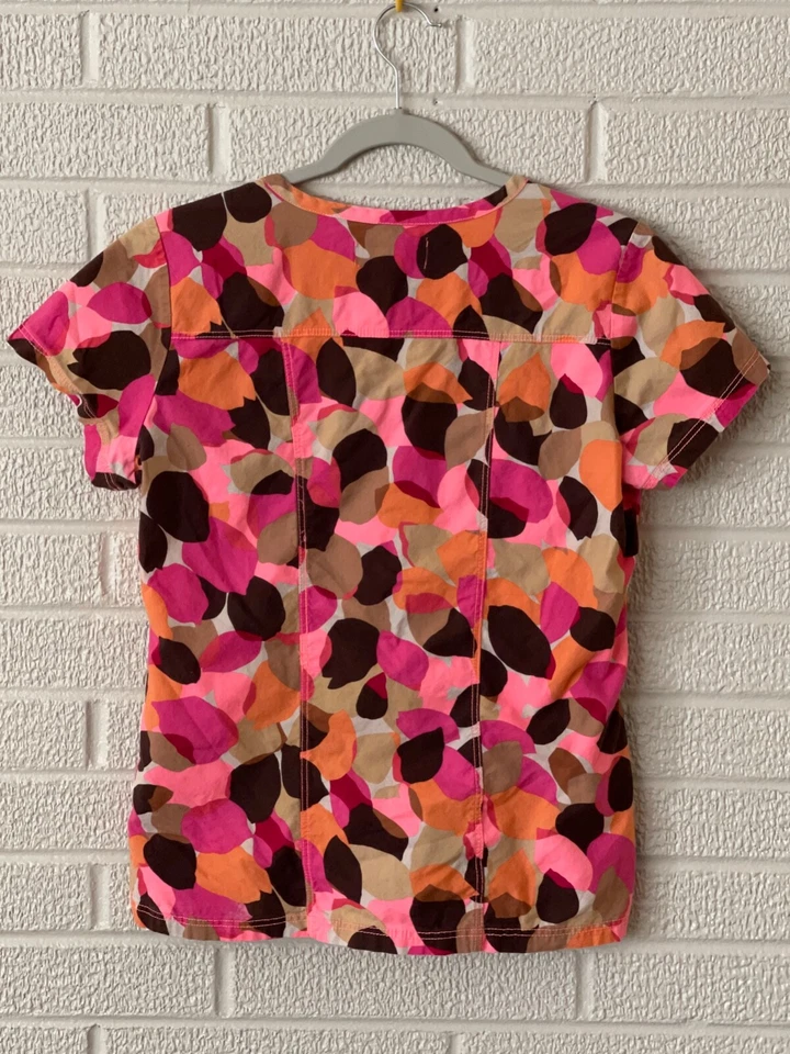 Blusa esfoliante feminina Koi pequena, camisa estampada, folhas, marrom, rosa, laranja 246PR - Imagem 2 de 2
