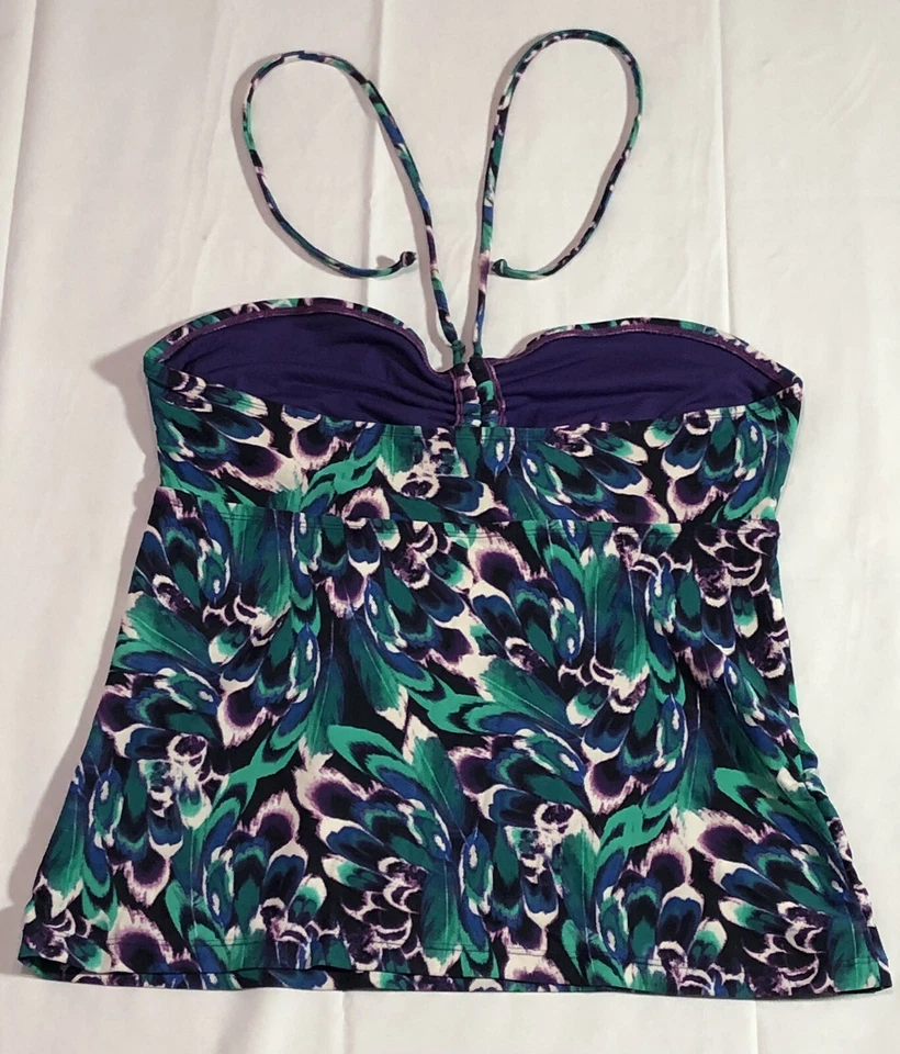 Converse Tankini Top Mujer XL Halter Traje de Baño Pluma Abstracto Trippy Turquesa Foto 4 de 4