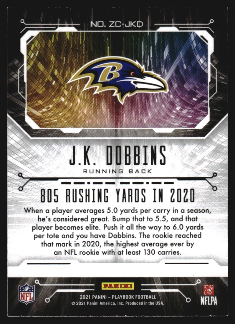 2021 Panini Playbook Zoning Commission Football Card 16 J.K. Dobbins