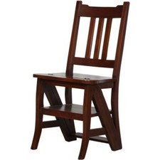 SEDIA SCALA SCALETTA TRASFORMABILE LEGNO di MOGANO casa negozio ufficio bibliote