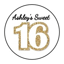 30 Personalized Sweet 16 Birthday Party stickers favors labels tags round gold