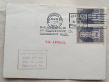 UNITED STATES 1928 LAST AIRMAIL FLIGHT UNDER OLD RATE PITTSBURGH CACHET COVER