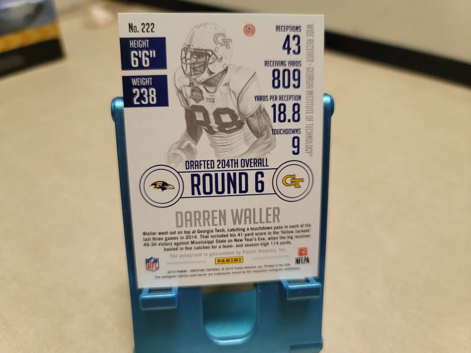 2015 PRESTIGE DARREN WALLER Auto Rookie Ravens RC T8892 - Image 4 of 4