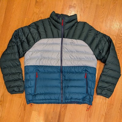 LL Bean Mens Bean's 650 Down Puffer Jacket Colorblock Green Blue XL NEW $129