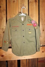 Boy Scouts of America BSA Youth Shirt Vintage Green Small   Sewn on patches