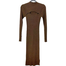 NWT Gap Mockneck Cutout Ribbed Midi Sweater Dress Brown Long Sleeve Small Party