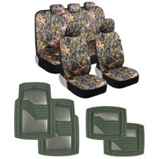 Green Camouflage Car Seat Covers Full Set With Cat Floor Mats Universal Fit