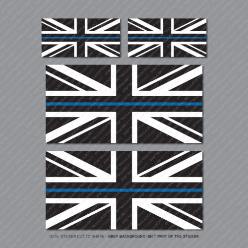 4 x Thin Blue Line Union Jack Flag Vinyl Stickers - Black, White & Blue - 2997 - Afbeelding 1 van 1