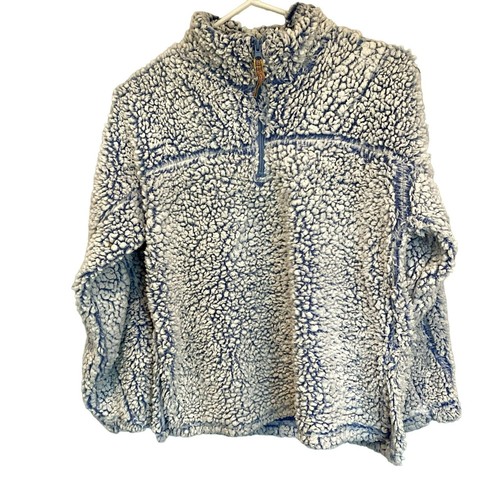 Blue Star Clothing Co Women's Quarter Zip Teddy Jacket Blue/White Size