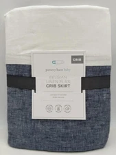 Pottery Barn Baby Belgian Flax Linen Toddler Crib Skirt ~ 16" Drop ~ Indigo Blue