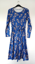 BNWOT Ladies Summer Calf Length Stretch Dress in Blue & Beige Design Size Large