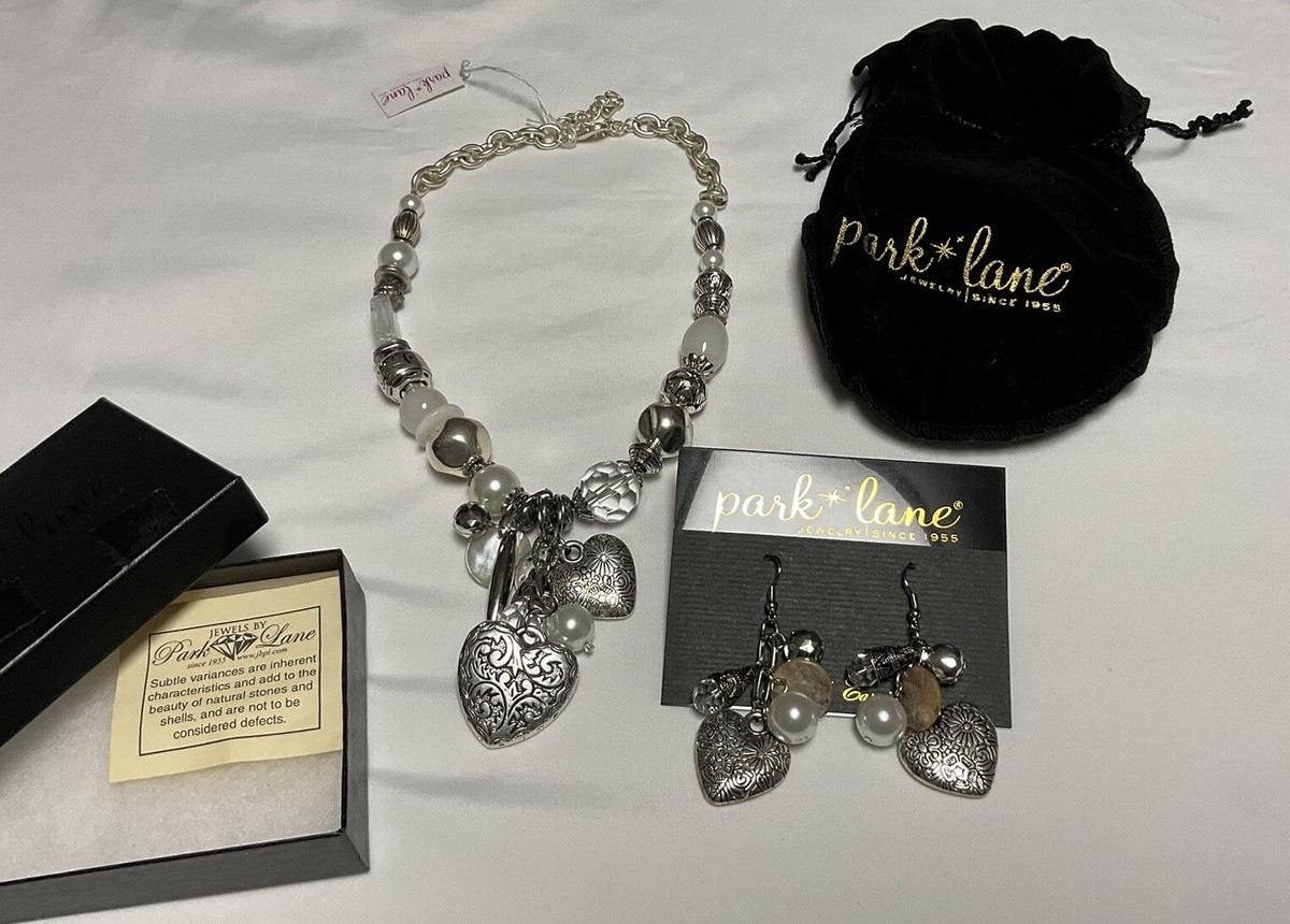 Vintage Park Lane Jewelry Necklace Earrings Set Hearts Pearls Natural Shells