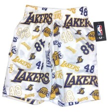 NBA Youth Size L 14-16 Los Angeles Lakers Athletic Shorts UNK All Over Print