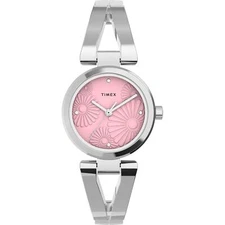Timex TW2U82300 Women's Fashion Stretch Bangle Floral Silver-Tone Case Watch