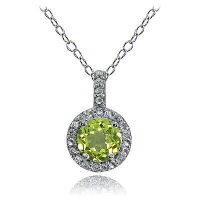Sterling Silber Peridot und weißer Topas Heiligenschein Halskette
