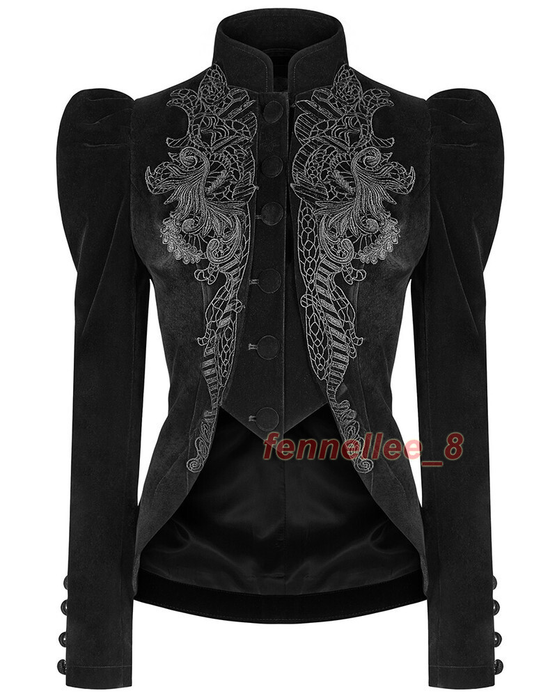 ALTRA Cappotto giacca equitazione punk donna gotico nero velluto pizzo steampunk vittoriana donna