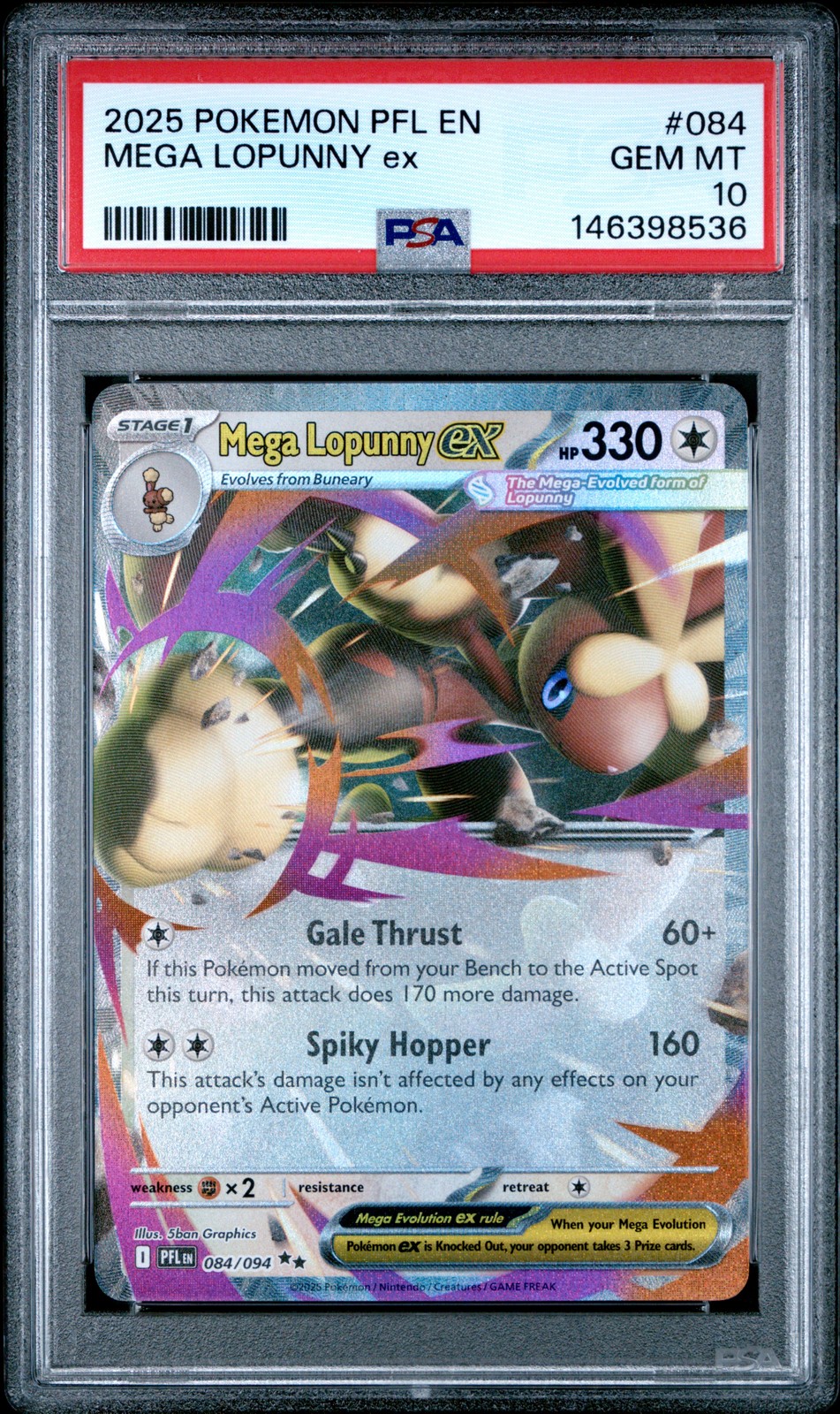 2025 POKEMON PFL EN-PHANTASMAL FLAMES #084 MEGA LOPUNNY EX PSA 10