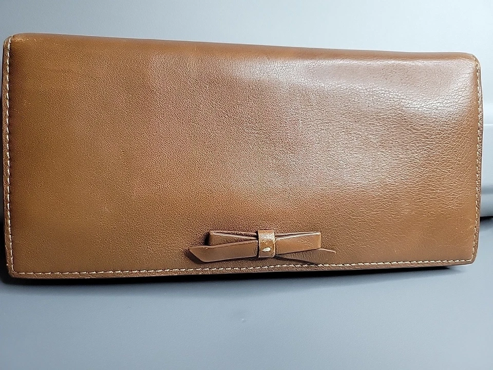J.CREW Tan Genuine Leather Cream Stitch Snap Close Multi-Compartment Wallet 8x4" - Image 4 of 4